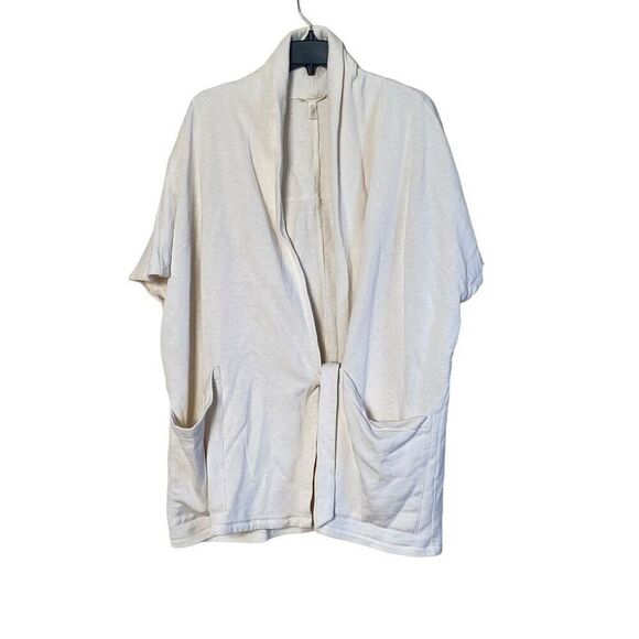 Eileen Fisher Ecru Oversized Cotton Terry Side Tie Kimono Wrap Jacket Large - Picture 3 of 15